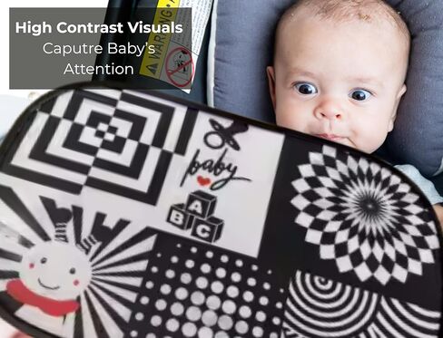 Baby Car Window Shade for Infants – High Contrast Black & White Visual Stimulation for Babies – Keeps Baby Calm & Engaged During Car Rides – Easy Cling Sun Shade (2 Pack) in Saudi Arabia