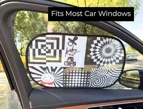 Baby Car Window Shade for Infants – High Contrast Black & White Visual Stimulation for Babies – Keeps Baby Calm & Engaged During Car Rides – Easy Cling Sun Shade (2 Pack) in Saudi Arabia