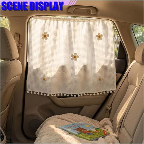 Cute Car Window Sun Shade, 27" x 20" Automotive Side Window Privacy Curtains with Suction Cup, Sun Blackout UV Protection Vehicle Windows Screen Shades for Baby and Pet(Flower) in Saudi Arabia