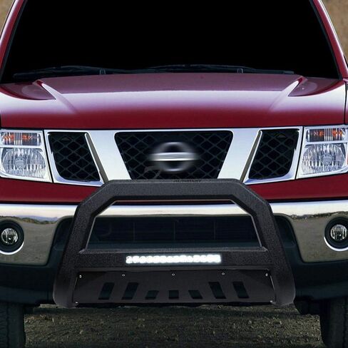 Textured Black AVT Style Aluminum LED Light Bull Bar Brush Push Front Bumper Grill Grille Guard with Skid Plate Compatible with 05-07 Ford F250 F350 F450 F550 Superduty / 2005 Ford Excursion in Kuwait