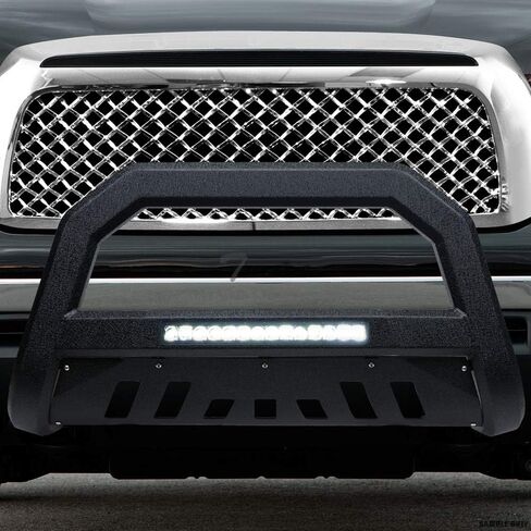 Textured Black AVT Style Aluminum LED Light Bull Bar Brush Push Front Bumper Grill Grille Guard with Skid Plate Compatible with 05-07 Ford F250 F350 F450 F550 Superduty / 2005 Ford Excursion in Kuwait