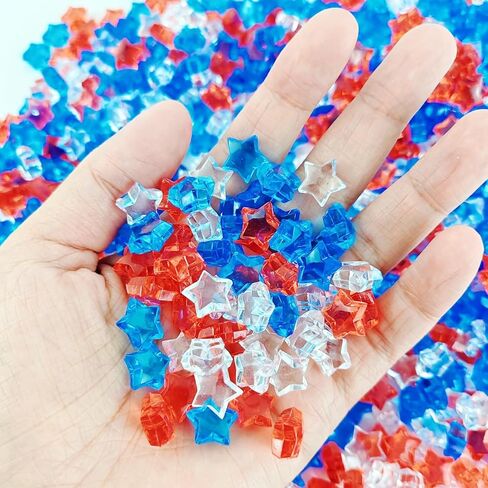 YOOHUA 310PCS Patriotic Vase Filler Ice Rocks Acrylic 4th of July Star Crystals Gems Memorial Day Independence Day 3D Star Shaped Gems Decorations for Table Scatter, Party Wedding Arts Crafts in Saudi Arabia