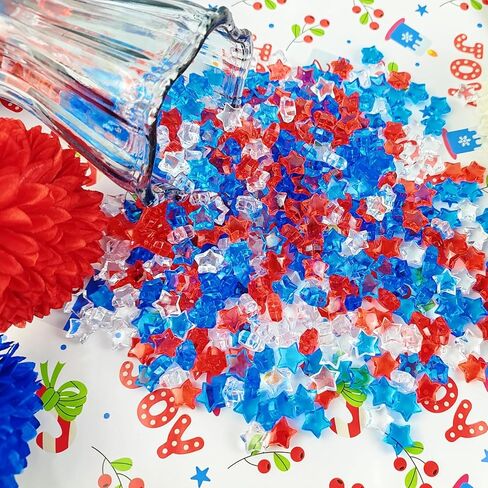YOOHUA 310PCS Patriotic Vase Filler Ice Rocks Acrylic 4th of July Star Crystals Gems Memorial Day Independence Day 3D Star Shaped Gems Decorations for Table Scatter, Party Wedding Arts Crafts in Saudi Arabia