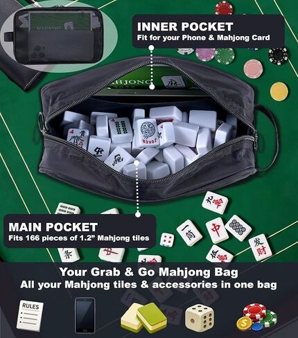 Mahjong Tile Bag with Zipper,Mahjong Bag Fits 166 Tiles (1.2" Size),Mahjong Gifts for Women with Lightweight & Thickened Mesh Fabric,9 x 5.9 x3.1 inch (Black) in Saudi Arabia