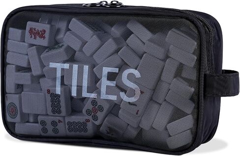 Mahjong Tile Bag with Zipper,Mahjong Bag Fits 166 Tiles (1.2" Size),Mahjong Gifts for Women with Lightweight & Thickened Mesh Fabric,9 x 5.9 x3.1 inch (Black) in Saudi Arabia