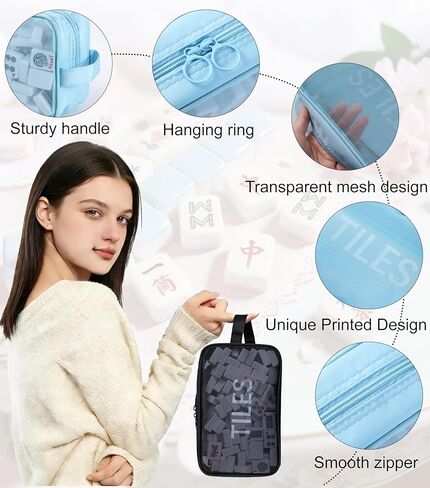 Mahjong Tile Bag with Zipper,Mahjong Bag Fits 166 Tiles (1.2" Size),Mahjong Gifts for Women with Lightweight & Thickened Mesh Fabric,9 x 5.9 x3.1 inch (Black) in Saudi Arabia