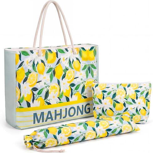Soulchen 3 Pcs Empty Mahjong Bag Set American Mahjong Buckled and Zippered Carrying Bag with Handle, Tile case and Drawstring Protective Sleeve for Rack Game Travel Accessories Gift(Lemon) in Kuwait