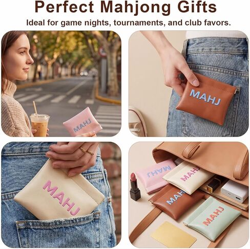 Mahjong Dice Bags (4-Piece Set) - Waterproof PU Vegan Leather Squeeze Pouches for American Mahjong Accessories, Mini Coin Purse for Dice, Chips, and Tiles Storage in Saudi Arabia