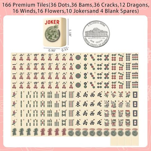 American Mahjong Tiles Set, 166 White Tiles Game with Noise Reducing Mahjong Mat with Storage Bags, 4 Racks, Scoring, Plastic Coins Dices Portable Travel Mahjong Game Set for Adults & Beginners in Saudi Arabia