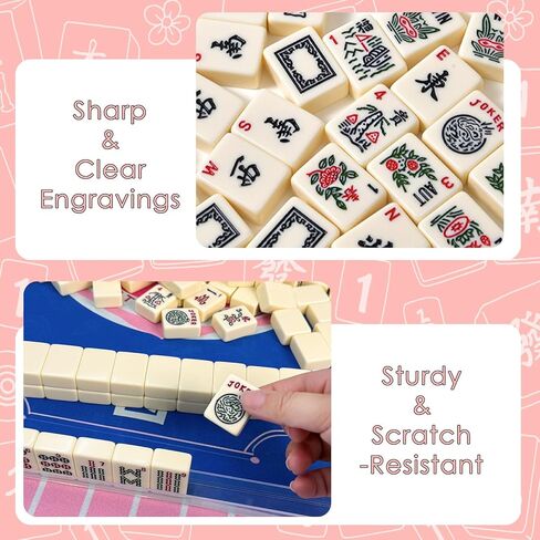 American Mahjong Tiles Set, 166 White Tiles Game with Noise Reducing Mahjong Mat with Storage Bags, 4 Racks, Scoring, Plastic Coins Dices Portable Travel Mahjong Game Set for Adults & Beginners in Saudi Arabia