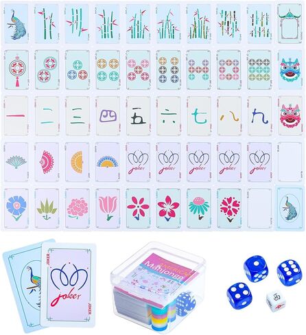 160 Pcs Mahjong Playing Cards Set (Blue) – American & Chinese Style, Includes Storage Box, Dice, Chips, Wind Indicator & Manual in Saudi Arabia