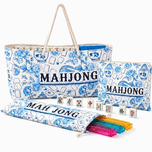 3 Pcs American Mahjong Bag Only, Matching Tote with Zipper Pouch & Rack Sleeve, Large Travel Storage Organizer, Stylish Gift for Mahjong Players in Kuwait