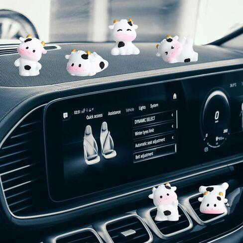 6Pcs Cute Cow Car Dashboard Decor, Cow Print Rear View Mirror Ornament & Desk Decoration, Funny Car Interior Accessories for Women Teen Girls in Kuwait
