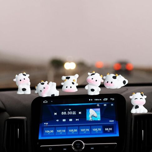 6Pcs Cute Cow Car Dashboard Decor, Cow Print Rear View Mirror Ornament & Desk Decoration, Funny Car Interior Accessories for Women Teen Girls in Kuwait