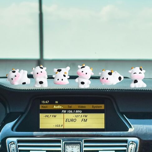 6Pcs Cute Cow Car Dashboard Decor, Cow Print Rear View Mirror Ornament & Desk Decoration, Funny Car Interior Accessories for Women Teen Girls in Kuwait