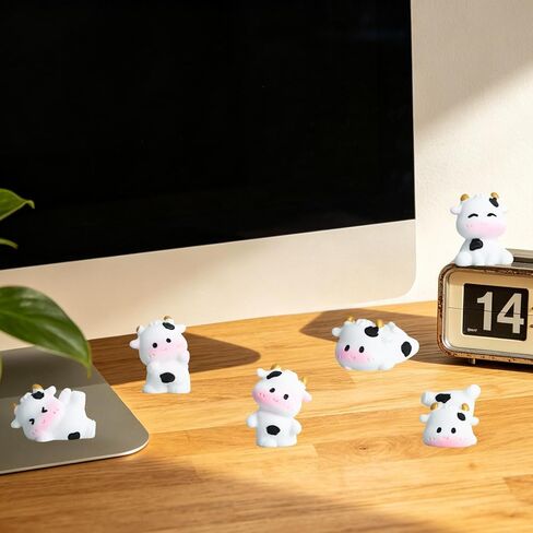 6Pcs Cute Cow Car Dashboard Decor, Cow Print Rear View Mirror Ornament & Desk Decoration, Funny Car Interior Accessories for Women Teen Girls in Kuwait