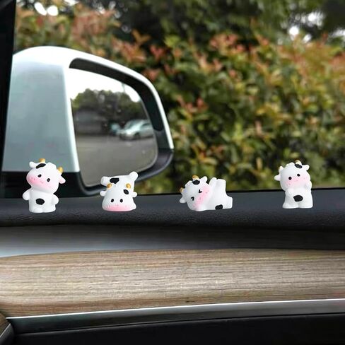 6Pcs Cute Cow Car Dashboard Decor, Cow Print Rear View Mirror Ornament & Desk Decoration, Funny Car Interior Accessories for Women Teen Girls in Kuwait