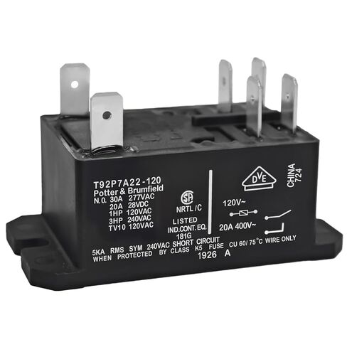 T92P7A22-120 Power Relay, DPST-NO (2 Form A) - 120VAC, 30A 6-Pins General Purpose Relay Replace Part 10459304 in Saudi Arabia