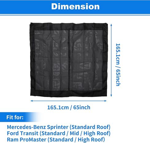 Mosquito Screen for Mercedes-Benz Sprinter (Standard Roof) Tailgate Mosquito Net for Campervans and RVs Mosquito Net Fine Fiberglass Mesh 65"x65" Inch in Kuwait