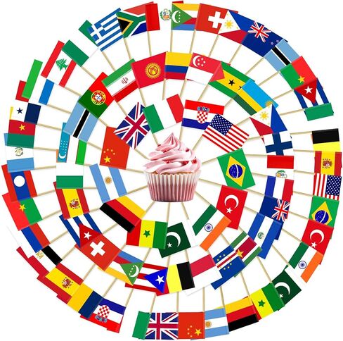 100 قطعة من أعلام أعواد الأسنان العالمية، أعلام عصا صغيرة لتزيين الكب كيك من اختيارات الريف لتزيين الحفلات والاحتفالات وأعلام كعكة الطعام والكوكتيل in Kuwait