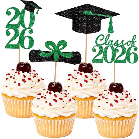 قبعات كب كيك التخرج 2026، ديكورات التخرج 2026، أعلى كعكة التخرج، قبعة التخرج اللامعة، اختيارات مقبلات الطعام لموضوع التخرج، مستلزمات تزيين الكيك، 24 حزمة، ذهبي in Kuwait