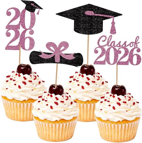 Graduation Cupcake Toppers 2026, Graduation Decorations 2026 Graduation Cake Topper, Glitter Grad Cap Diploma Food Appetizer Picks For Graduation Theme Party Cake Decorations Supplies, 24 Pack, Gold in Saudi Arabia