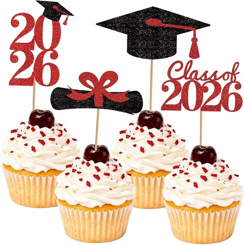 Graduation Cupcake Toppers 2026, Graduation Decorations 2026 Graduation Cake Topper, Glitter Grad Cap Diploma Food Appetizer Picks For Graduation Theme Party Cake Decorations Supplies, 24 Pack, Gold in Saudi Arabia