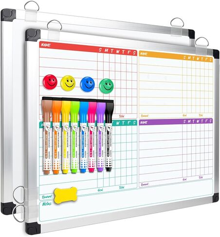 EAONE 16 x 12.6 in Magnetic Dry Erase Chore Chart & Whiteboard for Multiple Kids/Teens/Adults, Double Sided Chore Board Weekly Calendar for Wall, Aluminum Frame, 8 Markers, 4 Magnetic Pins, 1 Eraser in Saudi Arabia