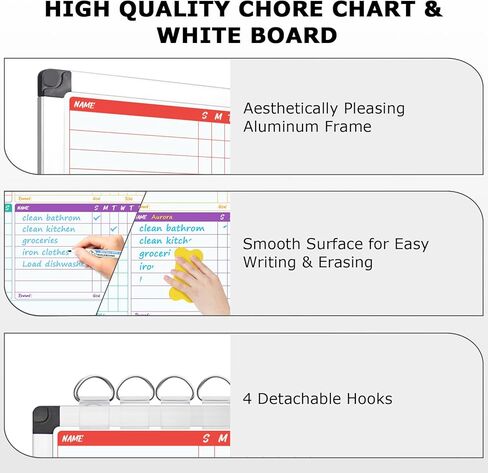 EAONE 16 x 12.6 in Magnetic Dry Erase Chore Chart & Whiteboard for Multiple Kids/Teens/Adults, Double Sided Chore Board Weekly Calendar for Wall, Aluminum Frame, 8 Markers, 4 Magnetic Pins, 1 Eraser in Saudi Arabia