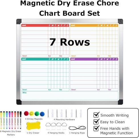 EAONE 16 x 12.6 in Magnetic Dry Erase Chore Chart & Whiteboard for Multiple Kids/Teens/Adults, Double Sided Chore Board Weekly Calendar for Wall, Aluminum Frame, 8 Markers, 4 Magnetic Pins, 1 Eraser in Saudi Arabia