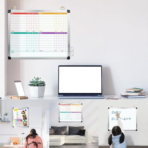 EAONE 16 x 12.6 in Magnetic Dry Erase Chore Chart & Whiteboard for Multiple Kids/Teens/Adults, Double Sided Chore Board Weekly Calendar for Wall, Aluminum Frame, 8 Markers, 4 Magnetic Pins, 1 Eraser in Saudi Arabia