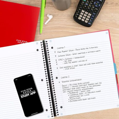 Five Star Advance Spiral Notebook + Study App, 3 Subject, 8.5" x 11" College Ruled Paper, 150 Sheets, Spiral Guard, Movable Tabbed Dividers, Prom Pink (820060R) in Kuwait