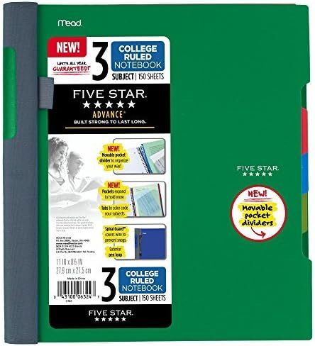 Five Star Advance Spiral Notebook + Study App, 3 Subject, 8.5" x 11" College Ruled Paper, 150 Sheets, Spiral Guard, Movable Tabbed Dividers, Prom Pink (820060R) in Kuwait