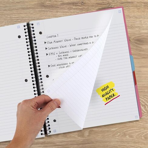 Five Star Advance Spiral Notebook + Study App, 3 Subject, 8.5" x 11" College Ruled Paper, 150 Sheets, Spiral Guard, Movable Tabbed Dividers, Prom Pink (820060R) in Kuwait
