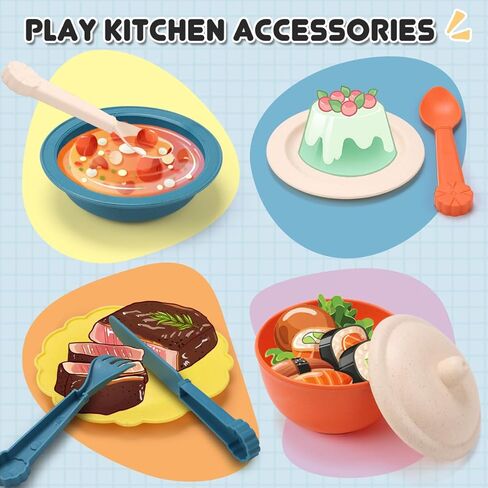 Pretend Play Kitchen Accessories, Kids Kitchen Toys for Boys Girls 3+ Year Old, Afternoon Tea Party Playset Toys, Christmas New Year Toy Gifts for Children in Saudi Arabia
