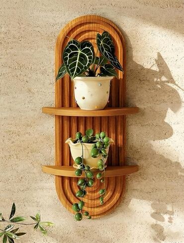 Bamworld Boho Wall Decor Brown Plant Wall Shelf, Mid Century Modern Decor Hanging Plant Shelf, 2-Tier Wooden Floating Shelves for Home, Bathroom Bedroom Living Room, Office Holding Planter Decoration in Saudi Arabia