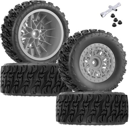 RC 12mm Hex Short Course Truck Wheels Tires for 1/10 Slash 4x4 BL-2S 2WD Red cat Blackout SC L0si SCT Team Associated SC10 HPI,RC Wheels and Tires with Foam Inserts(4Pcs),Grey in Saudi Arabia