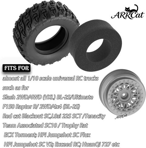 RC 12mm Hex Short Course Truck Wheels Tires for 1/10 Slash 4x4 BL-2S 2WD Red cat Blackout SC L0si SCT Team Associated SC10 HPI,RC Wheels and Tires with Foam Inserts(4Pcs),Grey in Saudi Arabia