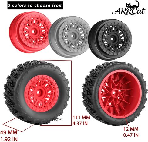 RC 12mm Hex Short Course Truck Wheels Tires for 1/10 Slash 4x4 BL-2S 2WD Red cat Blackout SC L0si SCT Team Associated SC10 HPI,RC Wheels and Tires with Foam Inserts(4Pcs),Grey in Saudi Arabia