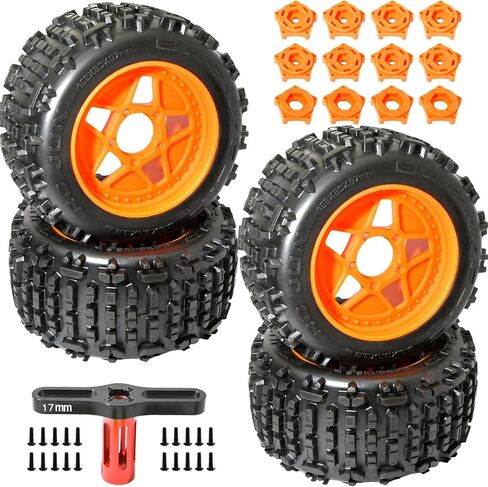 إطارات MT Monster Truck مقاس 3.8 بوصة لجميع التضاريس مع حشوة إسفنجية - محولات سداسية 17 مم/14 مم/12 مم متضمنة لـ TRAXXAS Sledge ARRMA KRATON Outcast Tamiya HSP (مجموعة من 4) جزء بديل من AR510092 in Kuwait