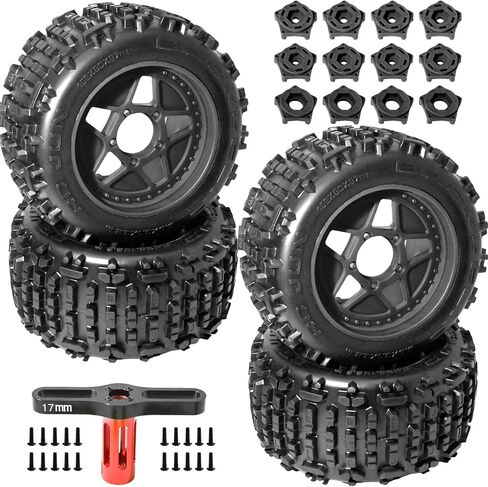 3.8" MT Monster Truck All Terrain Tires with Foam Insert - 17mm/14mm/12mm Hex Adapters Included for TRAXXAS Sledge ARRMA KRATON Outcast Tamiya HSP (Set of 4) Replacement Part of AR510092 in Saudi Arabia