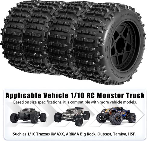 3.8" MT Monster Truck All Terrain Tires with Foam Insert - 17mm/14mm/12mm Hex Adapters Included for TRAXXAS Sledge ARRMA KRATON Outcast Tamiya HSP (Set of 4) Replacement Part of AR510092 in Saudi Arabia