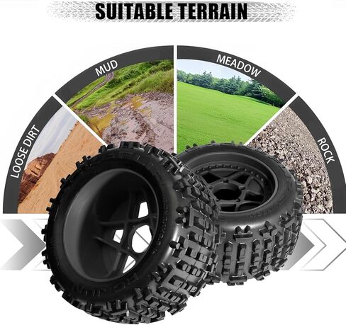 3.8" MT Monster Truck All Terrain Tires with Foam Insert - 17mm/14mm/12mm Hex Adapters Included for TRAXXAS Sledge ARRMA KRATON Outcast Tamiya HSP (Set of 4) Replacement Part of AR510092 in Saudi Arabia