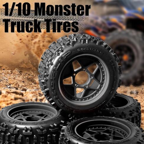 3.8" MT Monster Truck All Terrain Tires with Foam Insert - 17mm/14mm/12mm Hex Adapters Included for TRAXXAS Sledge ARRMA KRATON Outcast Tamiya HSP (Set of 4) Replacement Part of AR510092 in Saudi Arabia