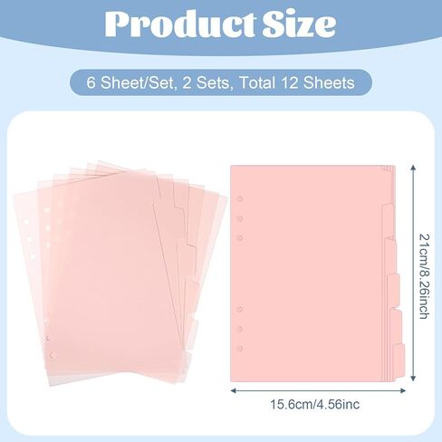 TIESOME 6 Ring BBinder Dividers with 12 Tabs, A5 Pink Plastic Binder Index Dividers Binder Aesthetic Dividers Pages for Notebooks and Binders,Tabs for Binder in Kuwait