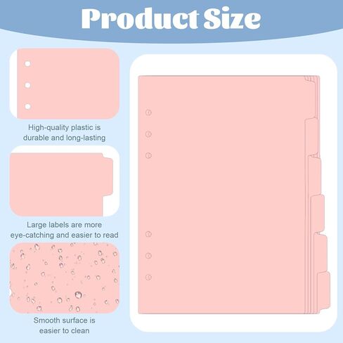 TIESOME 6 Ring BBinder Dividers with 12 Tabs, A5 Pink Plastic Binder Index Dividers Binder Aesthetic Dividers Pages for Notebooks and Binders,Tabs for Binder in Kuwait