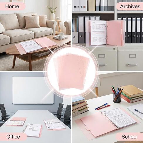 TIESOME 6 Ring BBinder Dividers with 12 Tabs, A5 Pink Plastic Binder Index Dividers Binder Aesthetic Dividers Pages for Notebooks and Binders,Tabs for Binder in Kuwait
