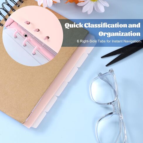 TIESOME 6 Ring BBinder Dividers with 12 Tabs, A5 Pink Plastic Binder Index Dividers Binder Aesthetic Dividers Pages for Notebooks and Binders,Tabs for Binder in Kuwait