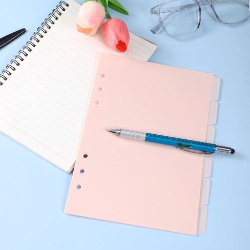 TIESOME 6 Ring BBinder Dividers with 12 Tabs, A5 Pink Plastic Binder Index Dividers Binder Aesthetic Dividers Pages for Notebooks and Binders,Tabs for Binder in Kuwait