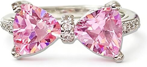 Bow Ring for Women Silver Pink Crystal Adjustable Dainty Cute Womens Ring Jewelry Gift in Saudi Arabia